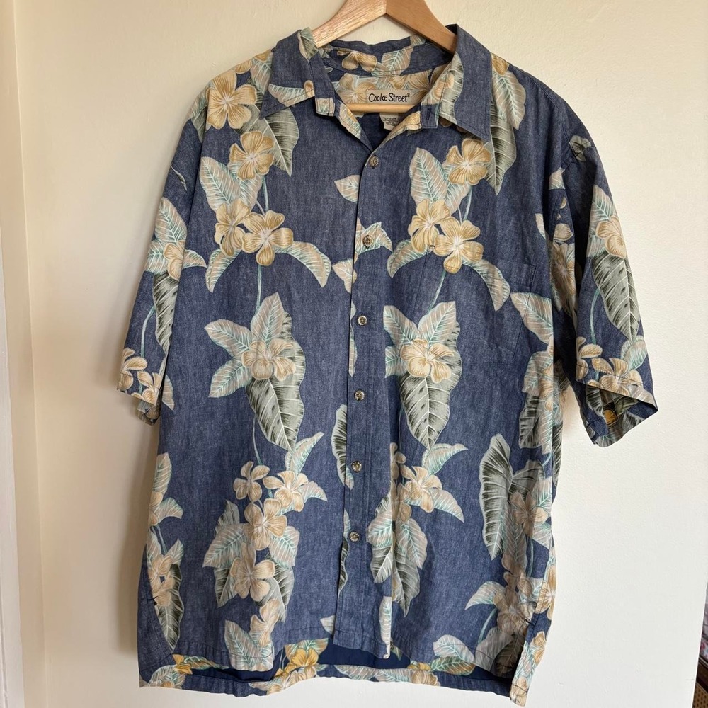 Cooke street Honolulu blue Hawaiian shirt orange floral tropical size XXL